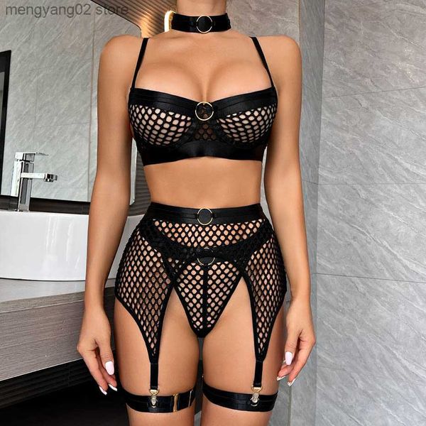 Conjunto Sexy JSY Conjunto de Sutiã e Calcinha Push Up Sexy Lingerie Preto Mesh Conjunto de Roupa Interior Feminina Transparente Conjuntos de Cuecas Eróticas T230531