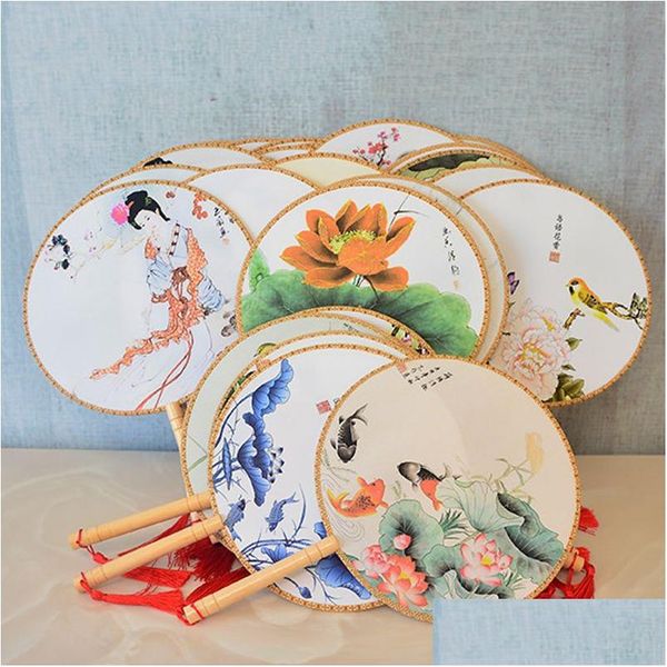 Partybevorzugung Chinesische Vintage Runde Handfächer Retro Hochzeitsgeschenk Klassische Tanzfans Blumendruck Prop Großhandel VT1048 Drop Lieferung Dh9Y1