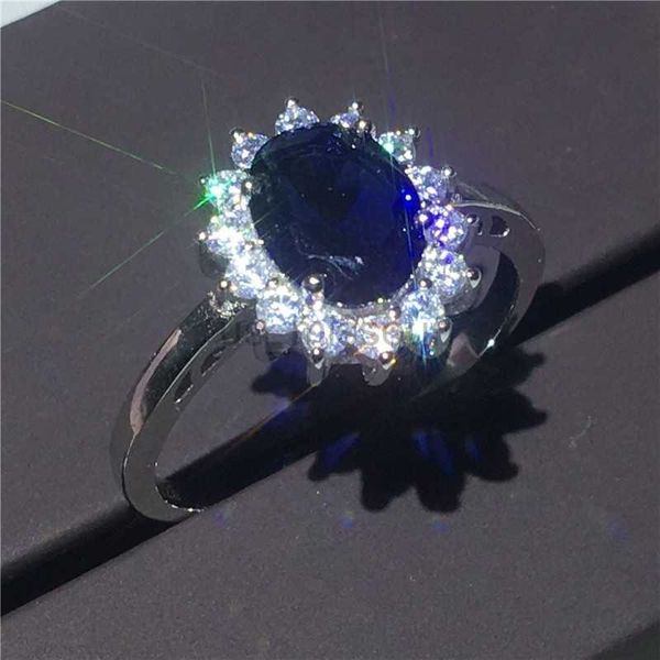Anéis de banda de luxo real joias princesa Diana anel de prata cor noivado anéis de aliança de casamento para mulheres presente de noiva dia dos namorados anillos J230531