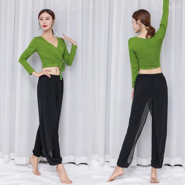 Traje de dança de barriga de palco para mulheres orientais de barriga de topo calça de chiffon cenas de dinheiro para treinar roupas de dança de ladras