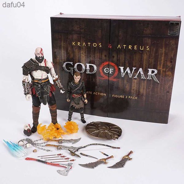 Manga NECA Classic Game Ultimate God of War Actionfigur Kratos Atreus Geist von Sparta mit Axt Schwert Schild Pfeil und Bogen Modellspielzeug L230522