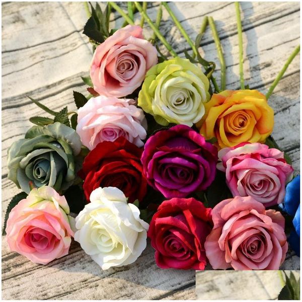 Fiori decorativi Ghirlande Rose artificiali Bouquet Rose per matrimonio Natale Decorazione domestica Fiore bianco rosa blu Dbc Vt0963 D Dh60K