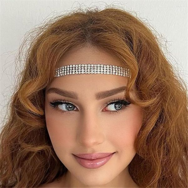 Haarspangen 2023 Vierreihige Strasskette Einfache Mode Super Flash Kristall Elastisches Seil Hoop Schmuck Großhandel