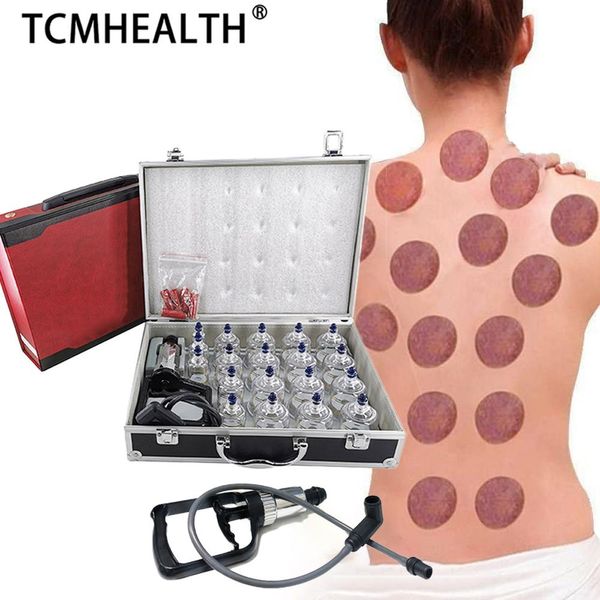 Massageador tcmhealth, 19 peças, conjunto de copos de acupuntura a vácuo, copos médicos de plástico, terapia, conjunto para massagem