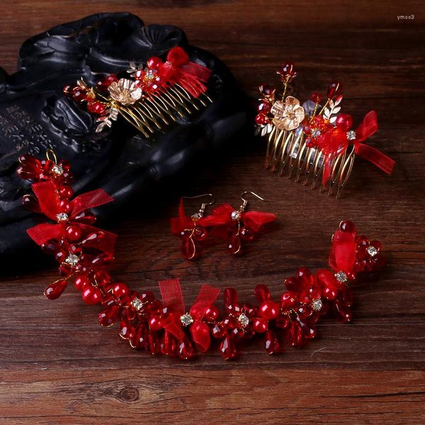 Haarspangen TUANMING Trendy Schmuck Handgemachte Rote Perle SetsCharm Kamm Stirnbänder Für Frauen Garn Zubehör Großhandel
