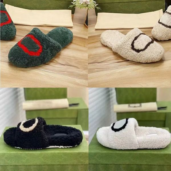 Winter Männer Slipper Mode Schuhe Faul Schwarz Weiß Brief Frauen Designer Schuhe Sexy Plattform Dame Cartoon Plüsch Hausschuhe Halten Warme Wolle Flops Schuhgröße 35-42 mit Box