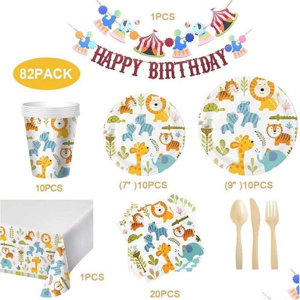 Stoviglie usa e getta Festival Party Decor Set Cartoon Bambini Decorazione Piatto di carta Tazza Asciugamano Stoviglie Coltello Forchetta Cucchiaio Pl Flag Dhrxw