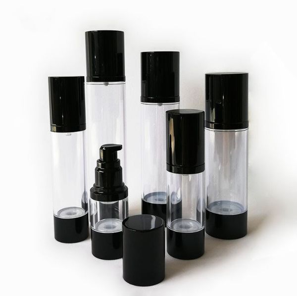 Vendita calda 15 30 50 80 100 120 ml pompa airless bottiglia vuota ricaricabile pompa per vuoto airless nera crema lozione make up bottiglia articoli da toeletta contenitore liquido JL2435