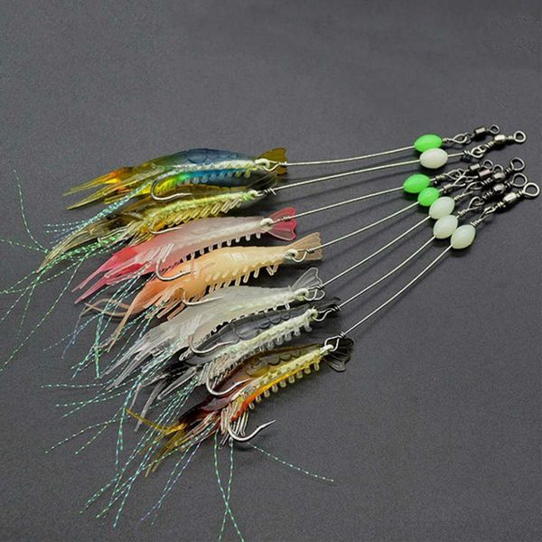 Iscas de iscas 7pcslot 8cm 5g Silício de camarão Lure Lure luminoso misto de cor artificial misto pecema sabiki rig ye96 230530