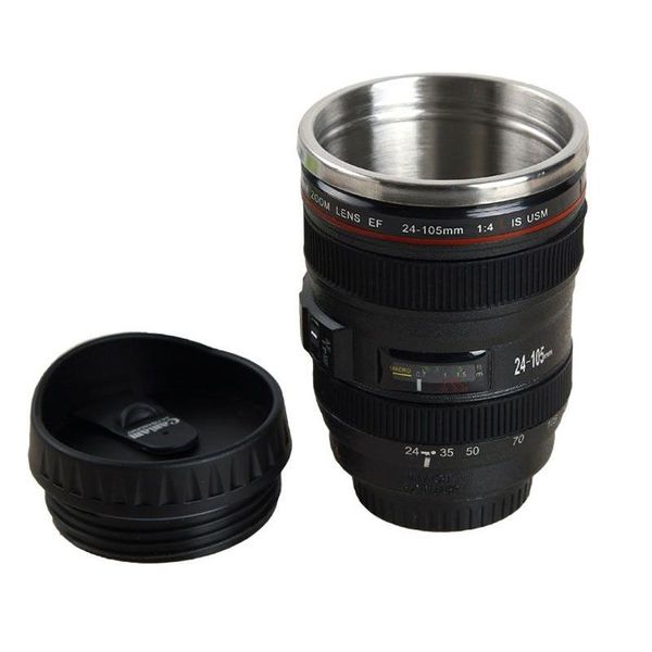 Tazze 400ml Camera Mug Creativo portatile in acciaio inossidabile Bicchiere da viaggio Latte Caffè Novità Lente Tazze a doppio strato Vt13481 Drop Deliv Dhat3