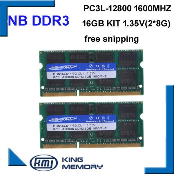 Rams Kembona kostenloser Versand Bester Preis Sodimm Laptop RAM DDR3 16 GB (Kit mit 2pcs DDR3 8 GB) 1,35 V PC3L12800 204Pin RAM -Speicher