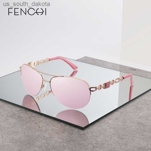 FENCHI Anti-Blue Rosa Branco Óculos de Sol Luxo Pliot Feminino Zonnebril Dames Armação Rose Gold Óculos de Sol Feminino Oculos Feminino L230523