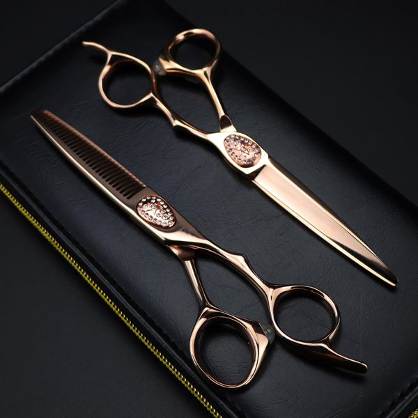 Инструменты Япония 440c Профессиональные парикмахерские ножницы 6 дюймов Парикмахерские острые ножницы для стилиста Специальные наборы ножниц для волос Розовое золото