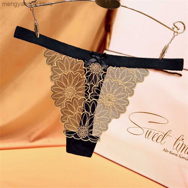 Briefs Panties Gizli Papatyalar Çiçek Taç Tie Pembe Tanglar Kadın Nakış Mesh G String Sexy T Geri Giyim iç çamaşırı Femenina T23601