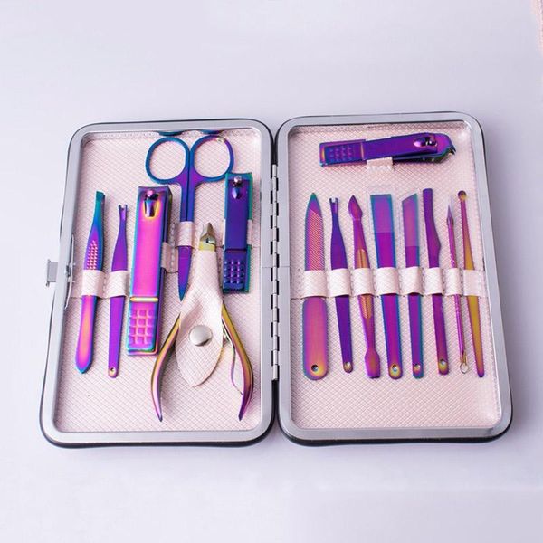 Ferramentas 15 em 1 kit de pedicure profissional Aço inoxidável Manicure Ferramentas de unhas Clippers de unhas de tesoura de tesoura Cutticle Pusher unha Ferramentas de arte de unha