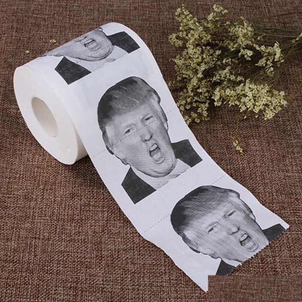 Caixas de tecido Nodaçóis Trump Promoção de papel higiênico Humor de dupla camada Roll
