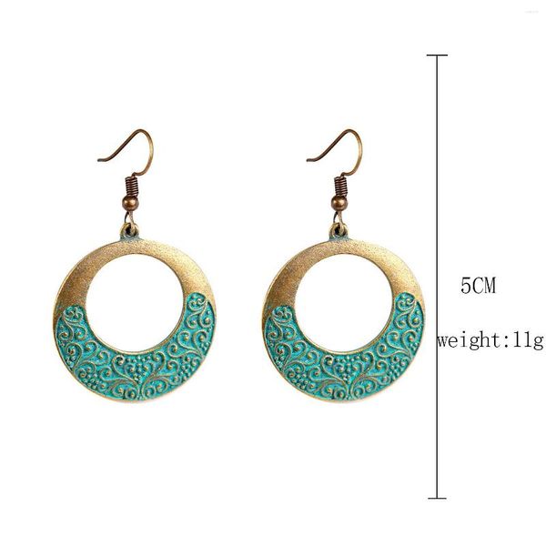 Brincos de aro Bohemian Etnic Set com Retro American Turquesa Vintage Big Hoops for Women Ear Ring