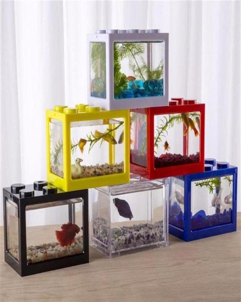 Mini tanque de peixes linha aquário tanques empilháveis luz formiga alimentação réptil caixa desktop decoração acessórios Decorations2983227w9550144