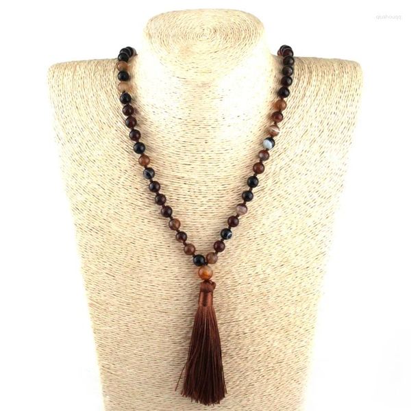 Anhänger Halsketten Mode Natürliche Braune Sardonyx Steine Bohemian Tribal Schmuck Frauen Ethnische Quaste Halskette