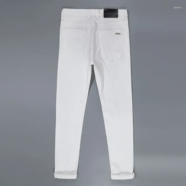 Jeans masculinos 2023 calças de negócios estilo clássico de alta qualidade elastictrousers masculino marca roupas branco magro