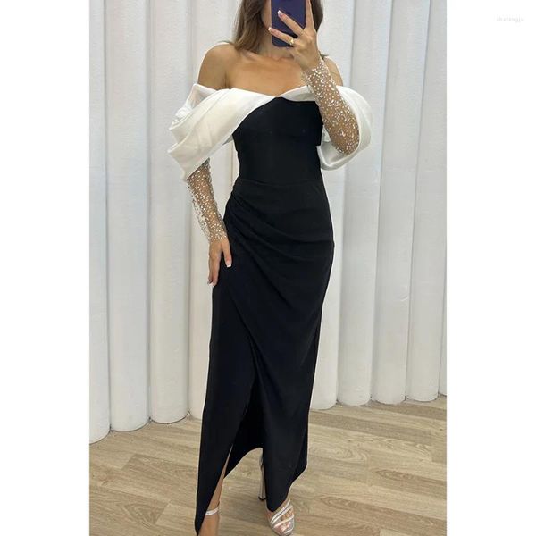 Vestidos casuais elegante plissado vestido de noite mulheres malha sólida retalhos fenda festa casamento noite fora longo maxi