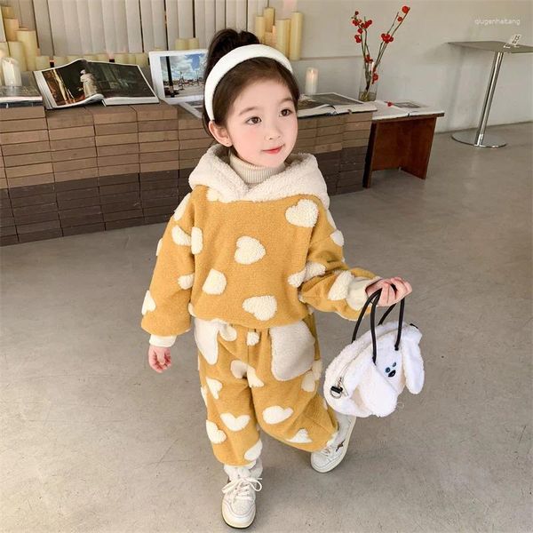 Kleidung Sets Winter Kinder Für Mädchen Liebe Mit Kapuze Pullover Hosen 2 Stück Anzug Kinder Casual Kleidung Outfits Outdoor Baby Trainingsanzüge