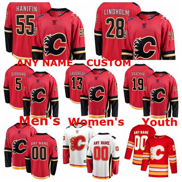 Maglia Calgary Flames Johnny Gaudreau Matthew Tkachuk Elias Lindholm Noah Hanifin Mark Giordano Maglie hockey su ghiaccio Ed personalizzata