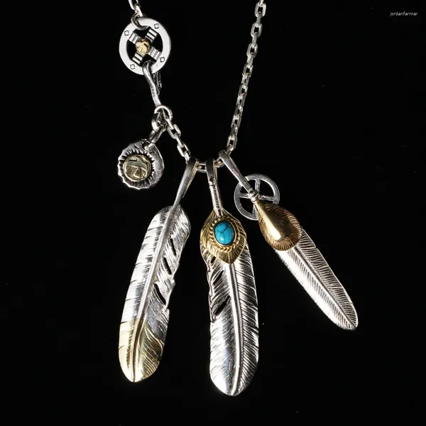 Pingentes sólidos 925 colar de prata esterlina para homens vintage encantos takahashi goros pingente águia pena corrente jóias p1022