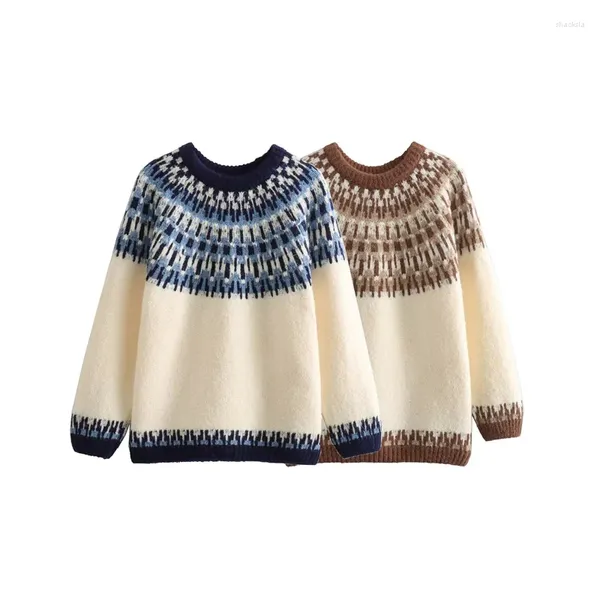 Damenpullover SLTNX Ethnischer Stil Frau Pullover Pullover Für Frauen 2023 Winter Oansatz Dicke Warme Strick Damen Lose Strickwaren Top