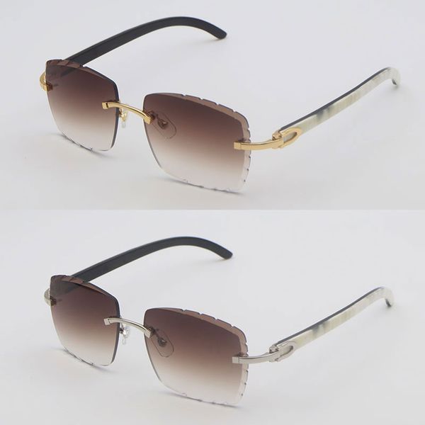 Occhiali da sole da uomo di lusso con lenti a taglio diamantato senza montatura Designer grandi quadrati in corno di bufalo bianco e nero Montature per occhiali da sole per donne C Decorazione lentes de sol Taglia 58mm