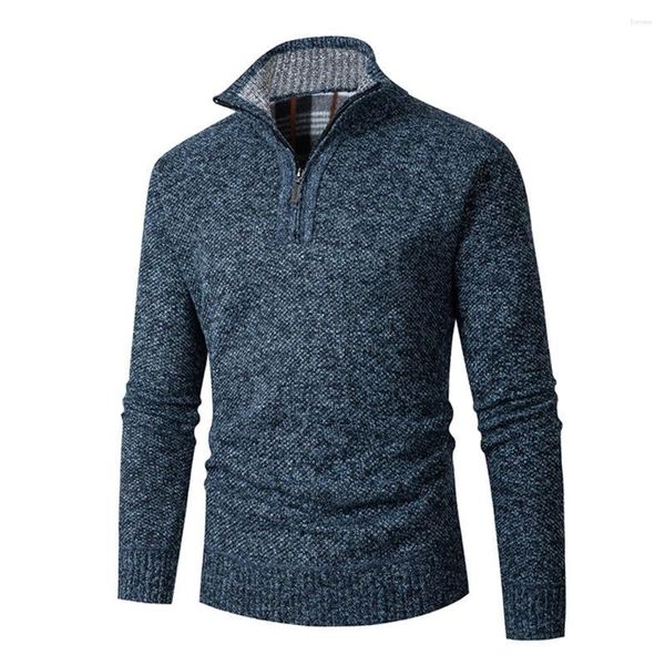 Maglioni da uomo Maglione lavorato a maglia alla moda in pile Maglione con zip 1/4 Maglieria Colletto alla coreana Pullover slim solido Top invernali caldi Abbigliamento uomo