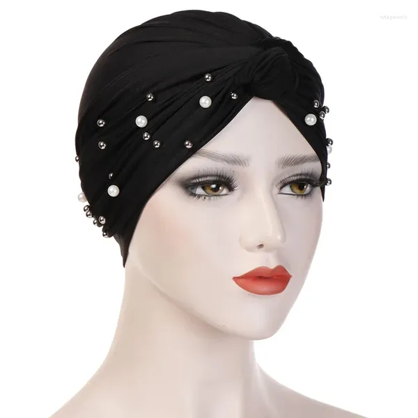 Abbigliamento etnico Moda Donna Sciarpa Testa Hijab Perdita di capelli Donna Turbante Cancro Cappello chemio Cappello musulmano Perle Perline Treccia