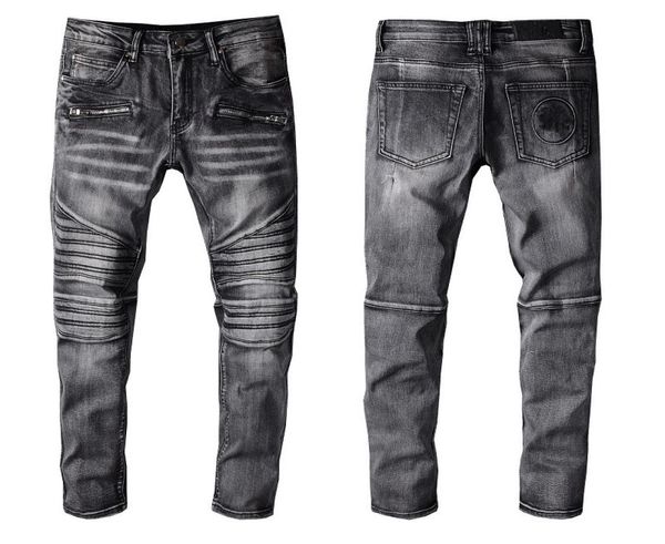 Jeans skinny da uomo nero Designer Grey Fit Rip Skull Slim Biker per uomo Denim Distress Cult Rapper Street Tasca con cerniera Lungo Straig4910368