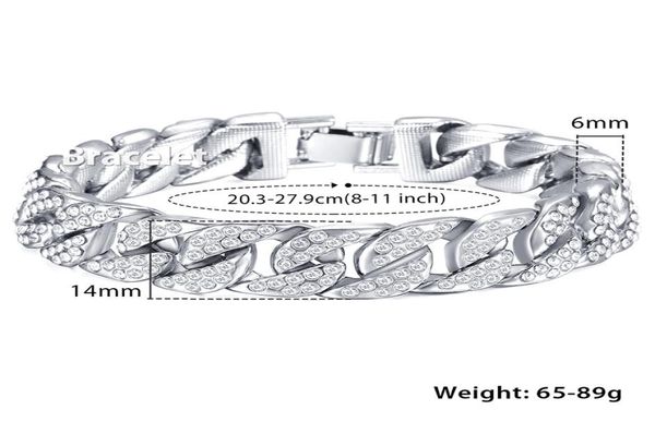 Men039s Armband Hip Hop Miami Curb Cuban Link Chain Iced Out CZ Silber Gold Armbänder Für Männer Schmuck Tropfen 14mm KGB405196226