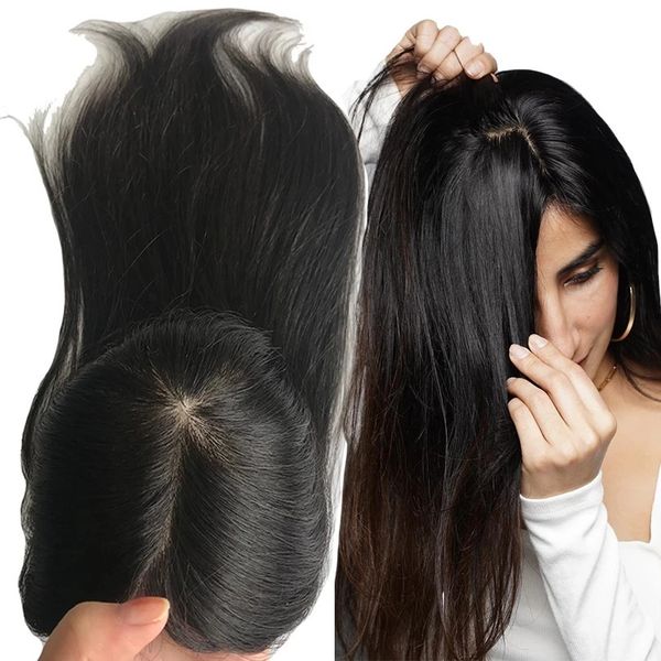 Perucas de renda clipes em cabelo humano base de seda topper para mulheres 10x10cm 130 densidade superior natural couro cabeludo virgem peças 231201