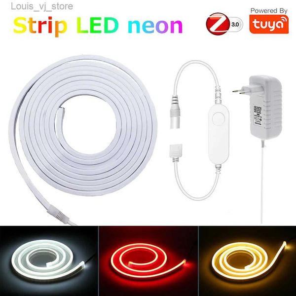 LED-Neonschild Tuya Zigbee Neon-LED-Streifen 12 V 1 m 2 m 3 m 4 m 5 m RGB Warmweiß Dimmbares Schrankdekor Lichtleistung Komplettset Echo Plus Sprachsteuerung YQ231201