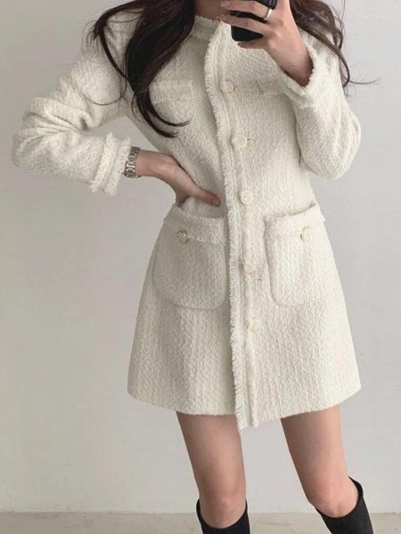 Vestes Femme automne hiver coréen glands manteau en laine Femme piste chaude Tweed longue veste robe élégante pardessus Casacos