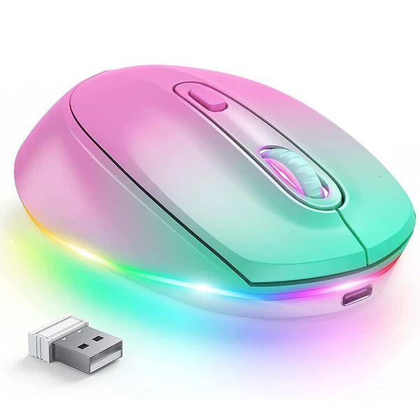 Tastatur-Maus-Kombinationen BOW wiederaufladbar, kabellos, tragbar, 2 4G-LED-Regenbogenlichter, leise Klick-Mäuse für Laptop-Computer 231130