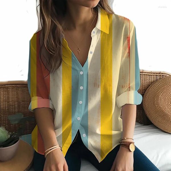 Женские блузки, весенне-осенняя модная рубашка с длинными рукавами и 3D-печатью, уличная простая красивая