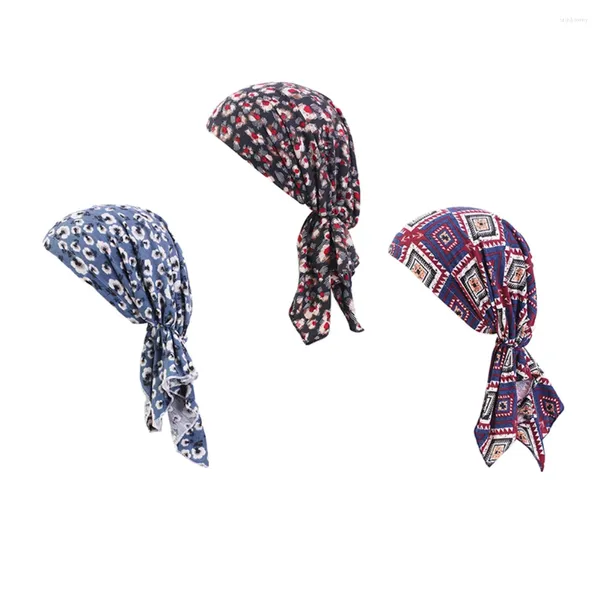 Berets Impresso Turbante Chapéu Boné de Cabelo Bonnet Dormindo Algodão Elástico Para Adultos Quimio Chapéus Cachecol Tranças