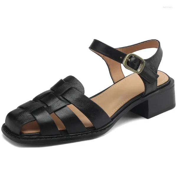 Sandali comodi scarpe estive da donna 2023 in vera pelle tacco basso gladiatore infradito femminile designer di marca pantofola ritagli