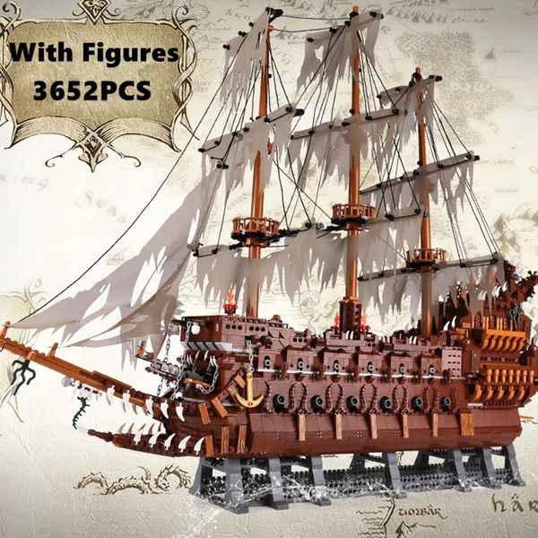 Forniture per giocattoli di Natale Film creativo Moc Carbbean The Flying Dutchman Pirate Ship 3653 pezzi Building Blocks Brick Kid Giocattolo di Natale Set regalo di compleanno 231129