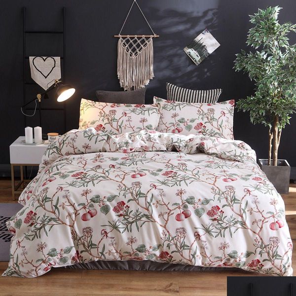 Set di biancheria da letto 100% cotone tre pezzi Fl King Queen Size trapunta stampata a fiori Federa per cuscino stile country americano Trapunte da letto Su Dhvfc