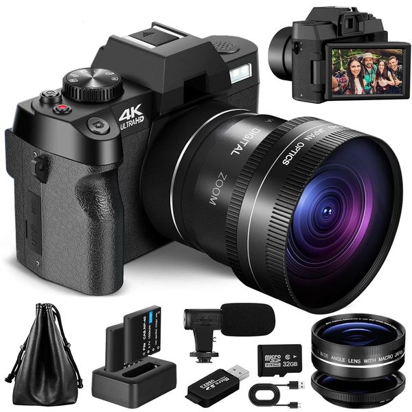 Filmadoras GAnica Digital Camera para Pografia e Vídeo 16X Zoom 4K 48MP Vlogging com tela giratória de 180° 231030