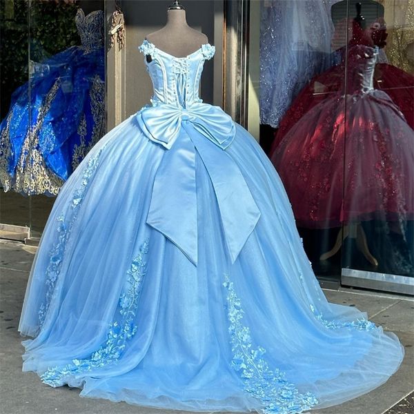Mavi zarif quinceanera omuzlar kapalı on altı doğum günü partisi dess zarif vestido de 15 anos on beş xv elbise debutante tatlı 1624 dantel brompress