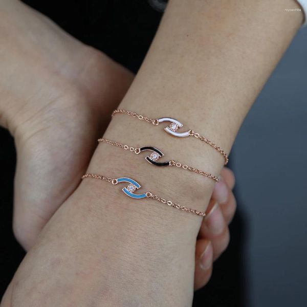 Charme pulseiras olho turco para mulheres pavimentadas azul branco preto esmalte e cz zircão cúbico rosa banhado a ouro cor moda jóias