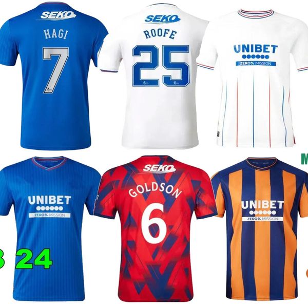 23 24 Rangers Futebol Jerseys Glasgow COLAK ROOFE LUNDSTRAM HAGI BARKER MORELOS TAVERNIER KENT TILLMAN FC MODA JR Camisa de Futebol Homens Kit