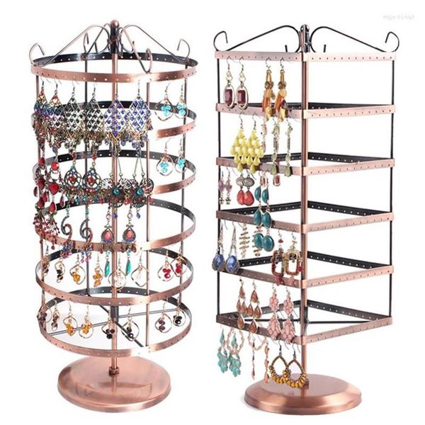 Bolsas de jóias 288 buracos marrom metal display prateleira quadrada giratória brinco colar vitrine rack suporte titular231w