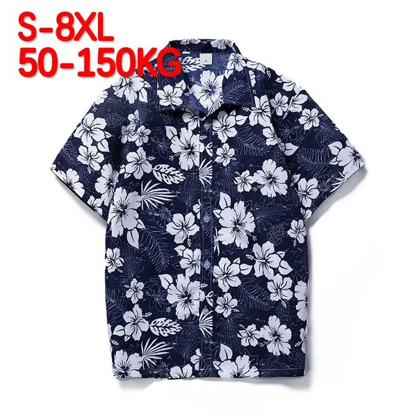 Herren-Freizeithemden, Übergröße 6XL, 7XL, 8XL, modische Herrenhemden, hawaiianische Camicias, lässige Polyester-Hemden, Kapok-bedruckte Kurzarm-Blusen, Tops 231201