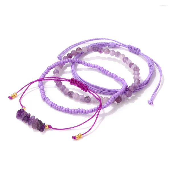 Strang 4 teile/satz Lila Seil Armband Amethysten Lila Jaspis Naturstein Perlen Multi Layer Set Für Frauen Männer Boho Schmuck